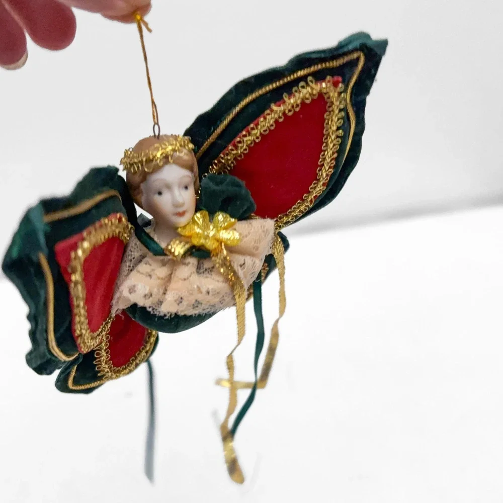 VTG Porcelain Angel Butterfly Christmas Ornament Gothic Victorian Style